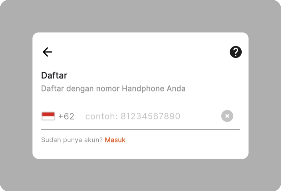 Tampilan input nomor HP